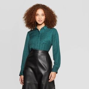 A New Day Geometric Print Blouse Green & Black L